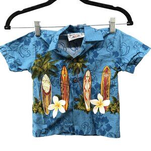 Pacific Legend Boys‎ 2T Hawaiian Shirt Blue Palm Surf Tropical Cotton Vacation